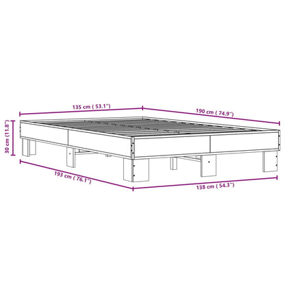 Bed Frame Brown Oak 135x190 cm Double Engineered Wood and Metal