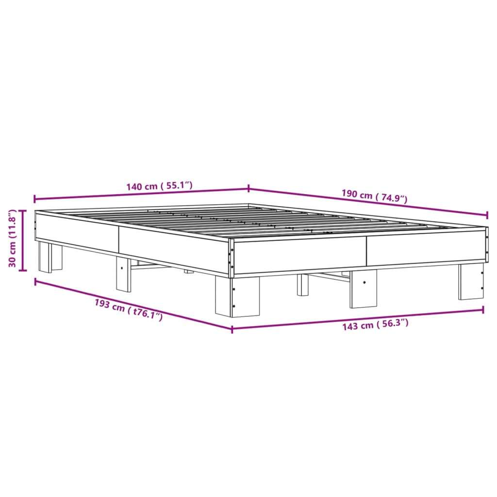 Bed Frame without Mattress Sonoma Oak 140x190 cm