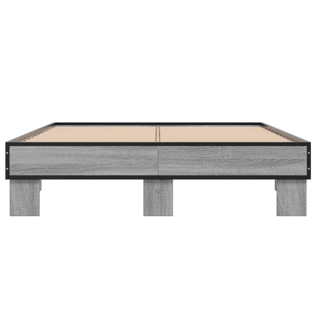 Bed Frame Grey Sonoma 140x190 cm Engineered Wood and Metal