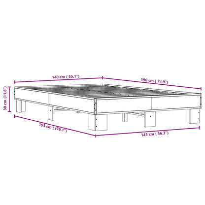 Bed Frame Brown Oak 140x190 cm Engineered Wood and Metal