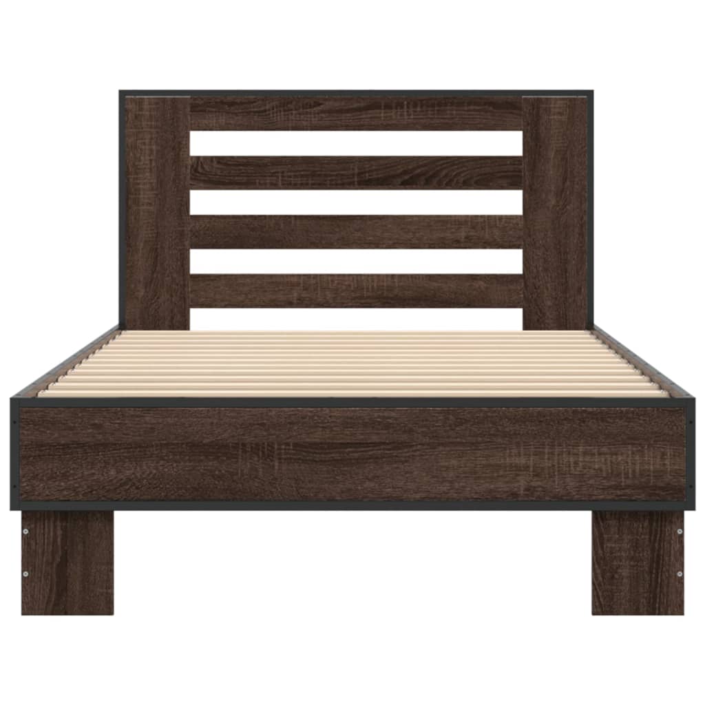 Bed Frame Brown Oak 90x190 cm Single Engineered Wood and Metal