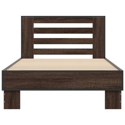 Bed Frame Brown Oak 90x190 cm Single Engineered Wood and Metal