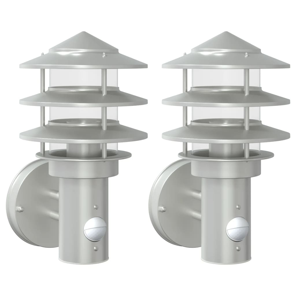 Outdoor Wall Lights with Sensors 2pcs Silver Stainless Steel