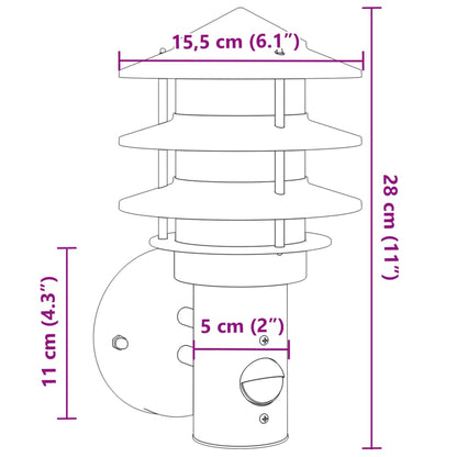 Outdoor Wall Lights with Sensors 2pcs Silver Stainless Steel