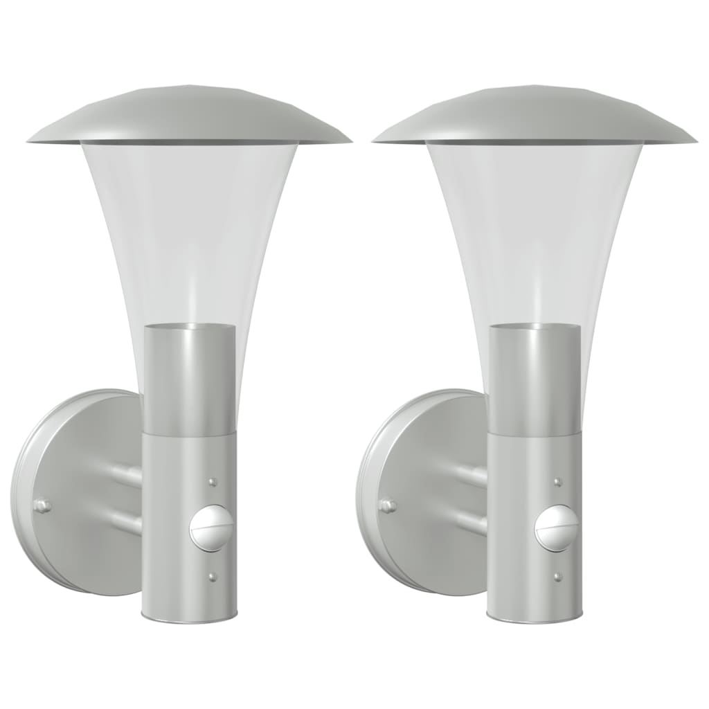 Outdoor Wall Lights with Sensors 2pcs Silver Stainless Steel