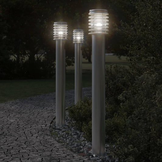 Outdoor Floor Lamps 3pcs Silver 110cm Stainless Steel