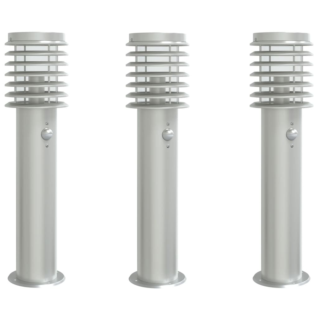 Outdoor Floor Lamps with Sensors 3pcs Silver 60 cm Stainless Steel