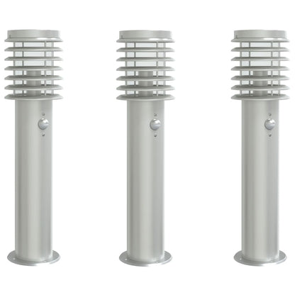 Outdoor Floor Lamps with Sensors 3pcs Silver 60 cm Stainless Steel