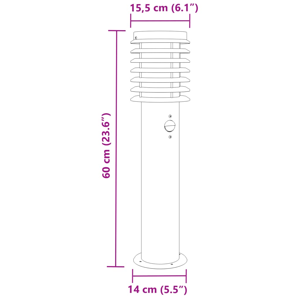 Outdoor Floor Lamps with Sensors 3pcs Silver 60 cm Stainless Steel