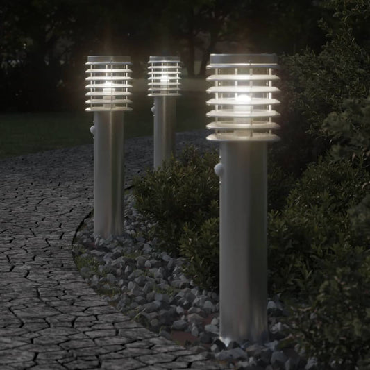 Outdoor Floor Lamps with Sensors 3pcs Silver 60 cm Stainless Steel