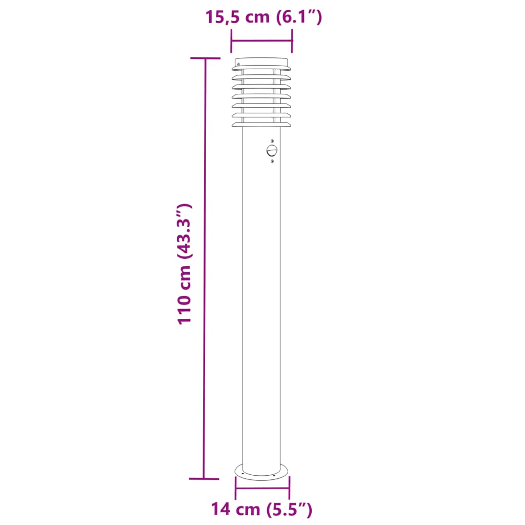 Outdoor Floor Lamp with Sensor Silver 110cm Stainless Steel