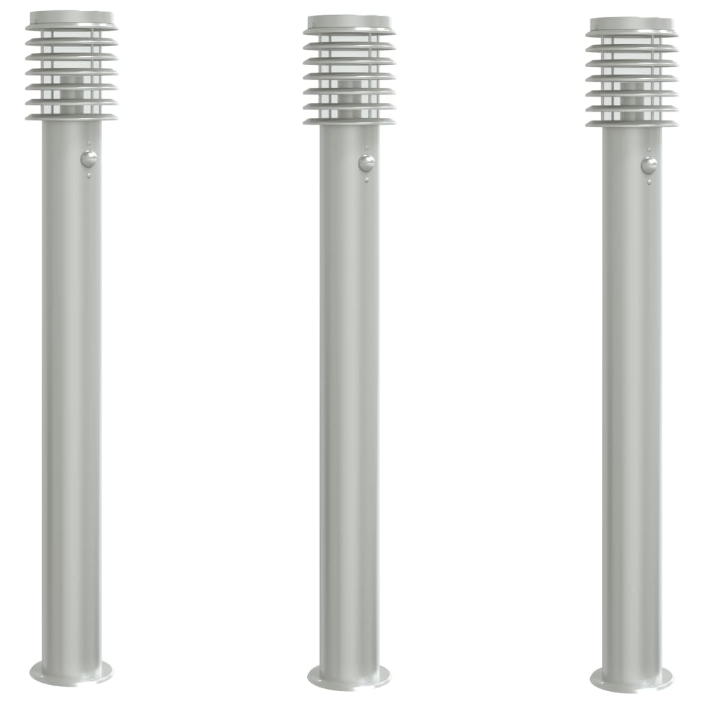 Outdoor Floor Lamps with Sensors 3pcs Silver 110cm Stainless Steel