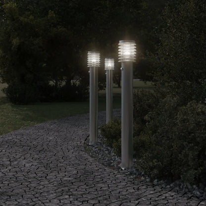 Outdoor Floor Lamps with Sensors 3pcs Silver 110cm Stainless Steel