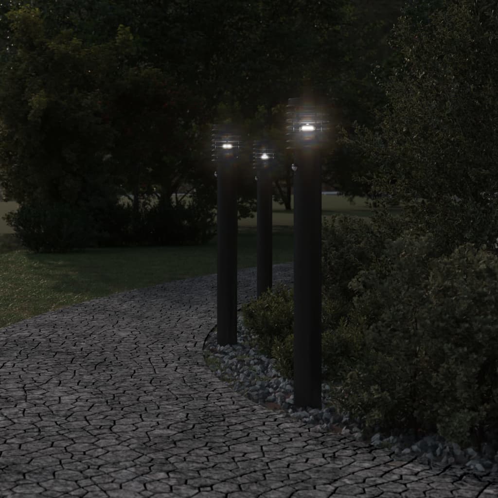 Outdoor Floor Lamps with Sensors 3pcs Black 110cm Stainless Steel