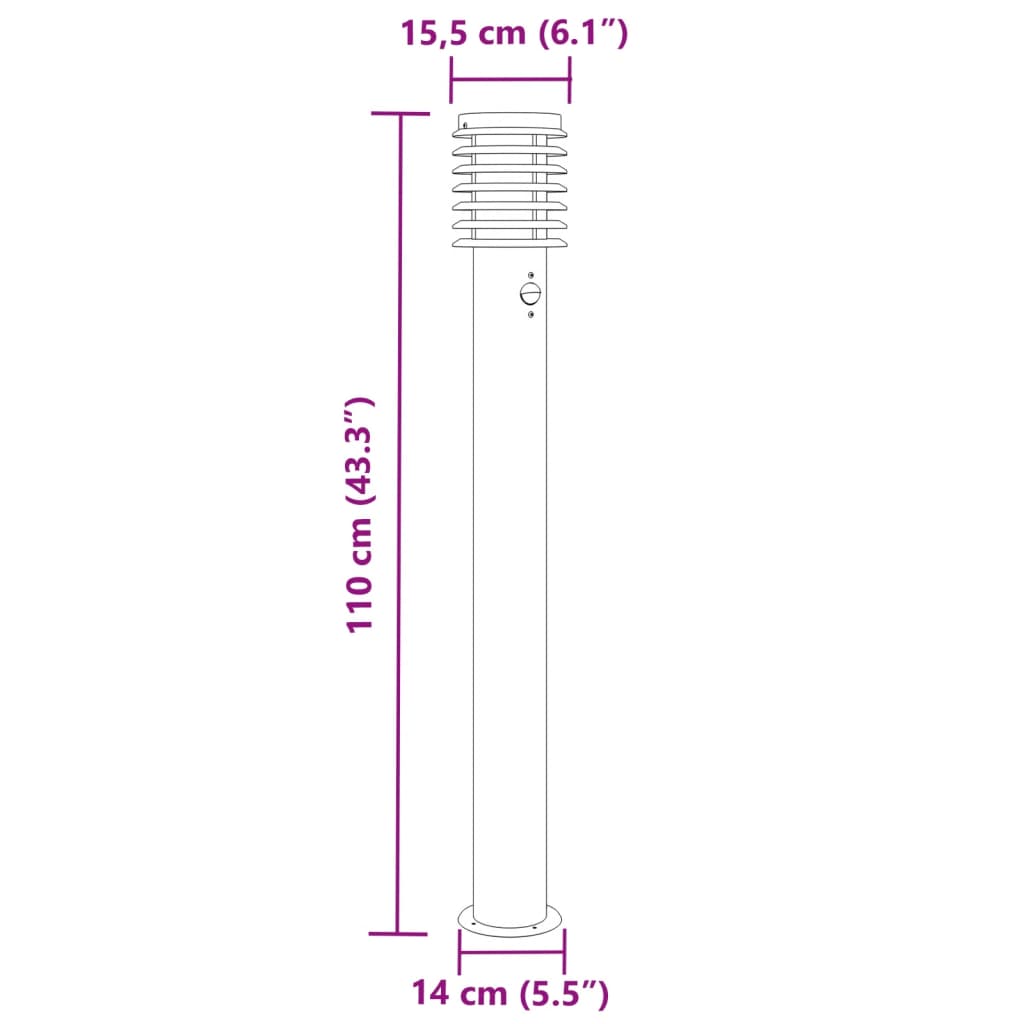 Outdoor Floor Lamps with Sensors 3pcs Black 110cm Stainless Steel