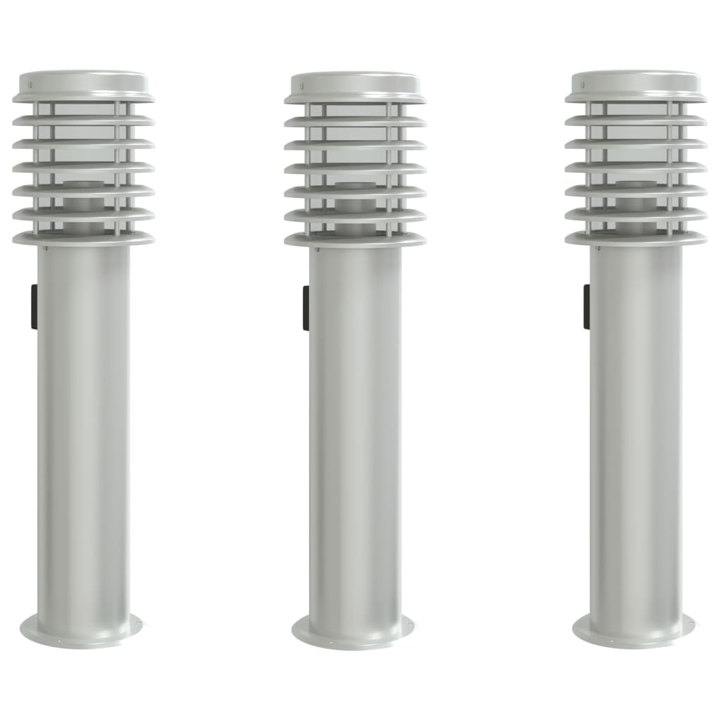 Outdoor Floor Lamps with Outlet 3pcs Silver 60 cm Stainless Steel