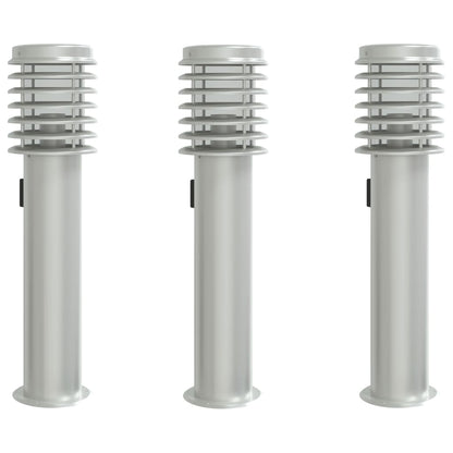 Outdoor Floor Lamps with Outlet 3pcs Silver 60 cm Stainless Steel