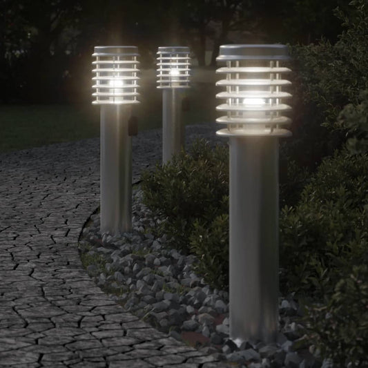 Outdoor Floor Lamps with Outlet 3pcs Silver 60 cm Stainless Steel