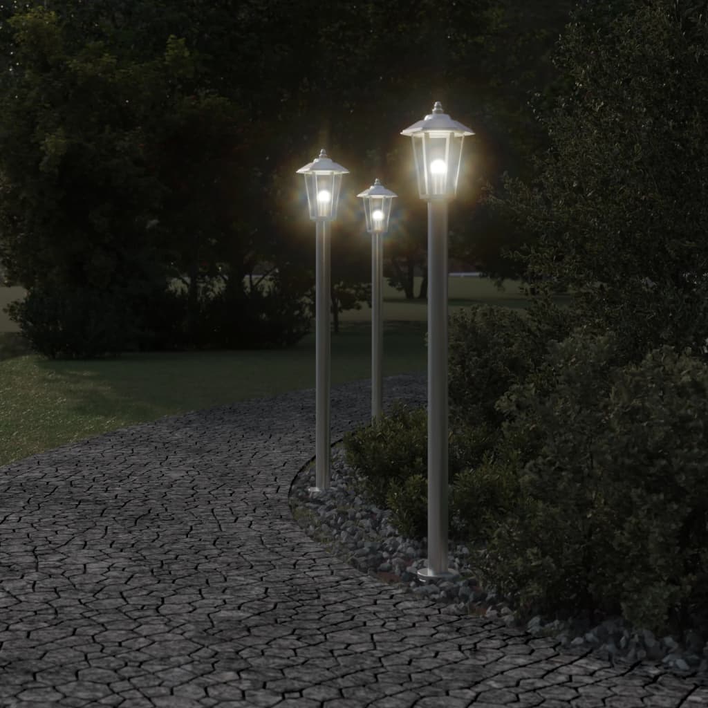 Outdoor Floor Lamps 3pcs Silver 120 cm Stainless Steel