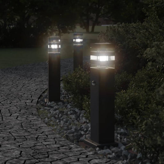 Outdoor Floor Lamps with Sensors 3pcs Black 50 cm Aluminium