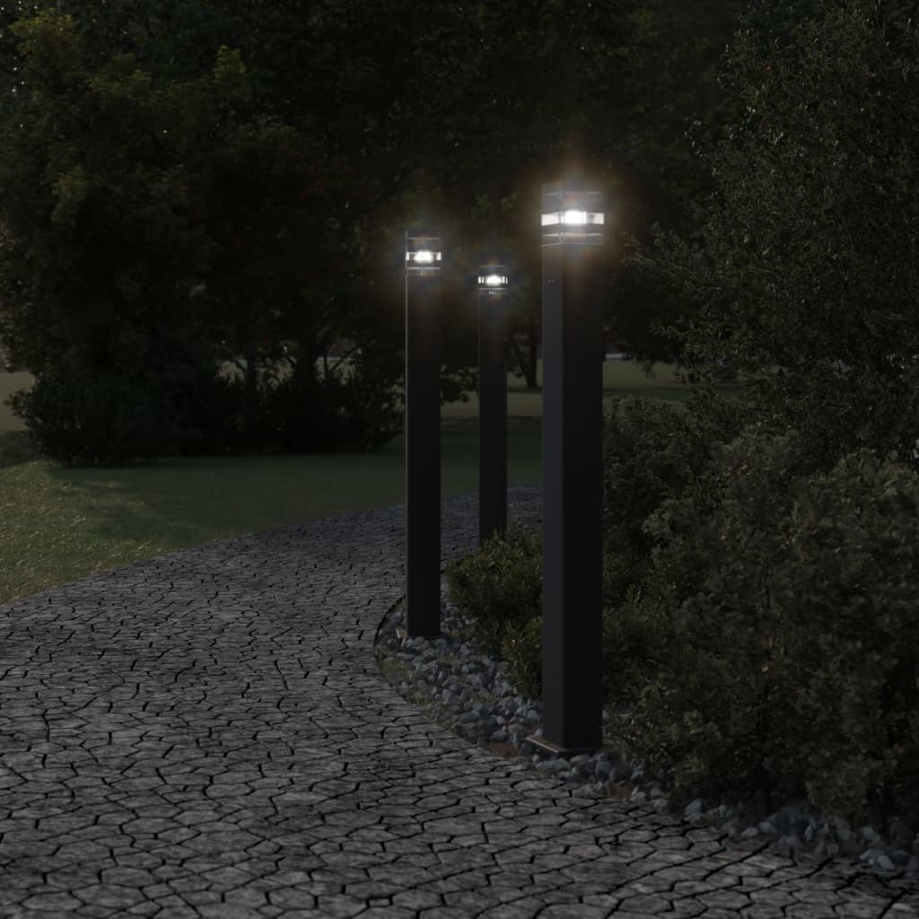 Outdoor Floor Lamps with Outlet 3pcs Black 110 cm Aluminium