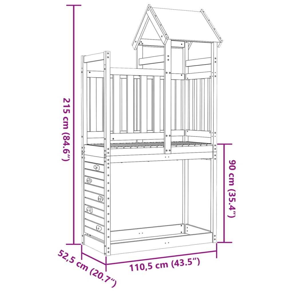 Play Tower with Rockwall 110.5x52.5x215cm Solid Wood Douglas Fir