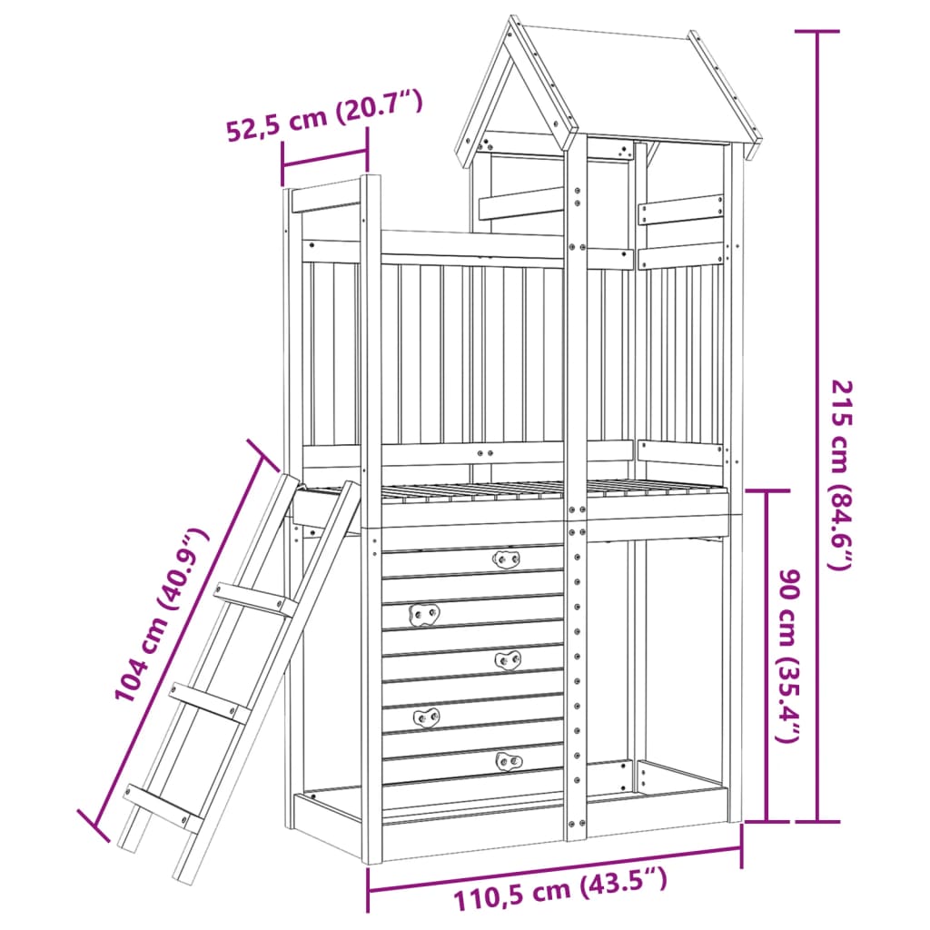 Play Tower with Rockwall 110.5x52.5x215cm Solid Wood Douglas Fir