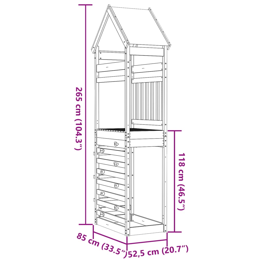 Play Tower with Rockwall 85x52.5x265 cm Solid Wood Pine