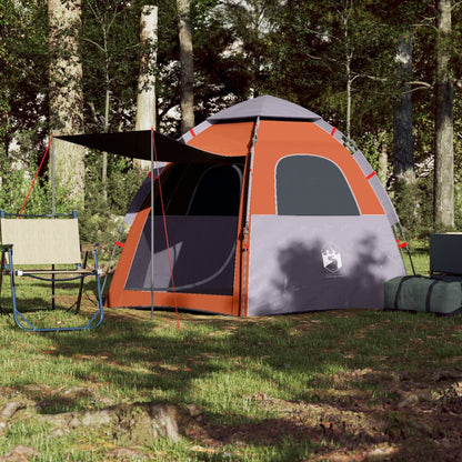 Camping Tent Cabin 4-Person Grey and Orange Quick Release