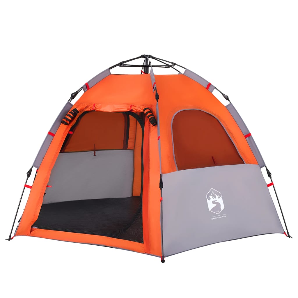 Camping Tent Cabin 4-Person Grey and Orange Quick Release