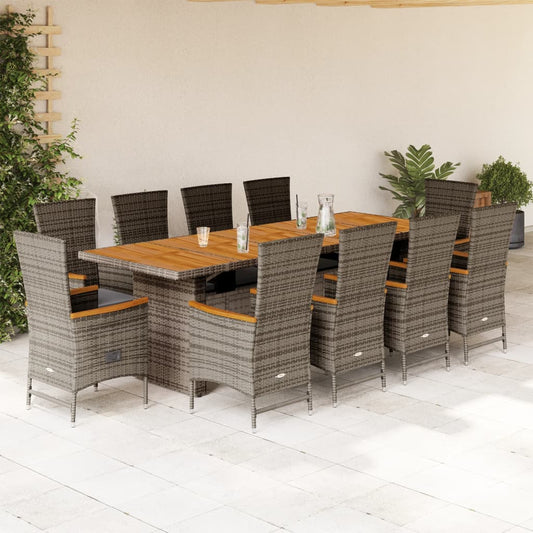 11 Piece Garden Dining Set with Cushions Grey Poly Rattan