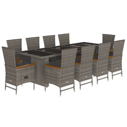 11 Piece Garden Dining Set with Cushions Grey Poly Rattan