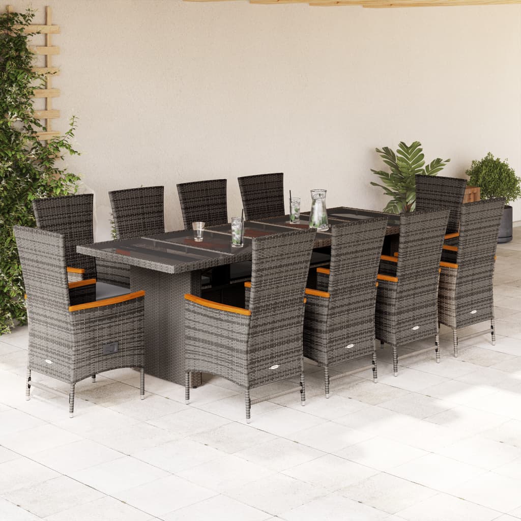 11 Piece Garden Dining Set with Cushions Grey Poly Rattan