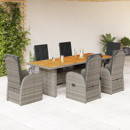 7 Piece Garden Dining Set with Cushions Grey Poly Rattan