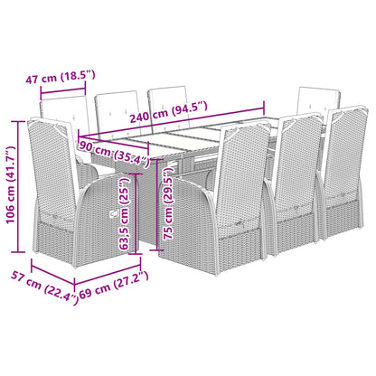 9 Piece Garden Dining Set with Cushions Grey Poly Rattan