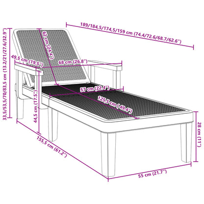 4-Way Height Adjustable Sun Lounger 155.5x57x28 cm Polypropylene