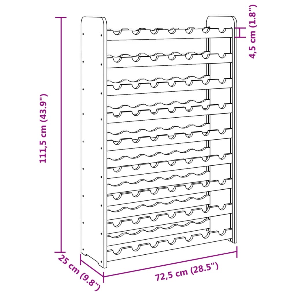 Wine Rack 72.5x25x111.5 cm Solid Wood Pine