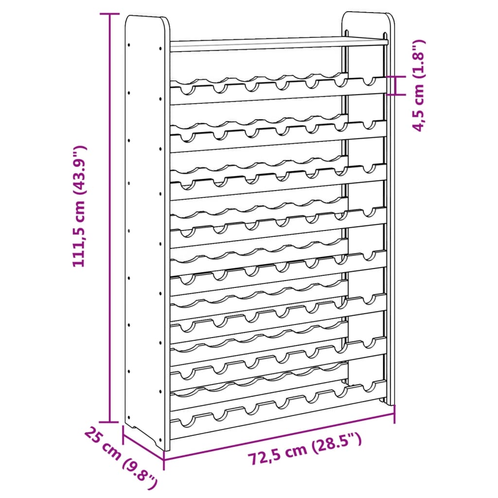 Wine Rack with Top Board 72.5x25x111.5 cm Solid Wood Pine