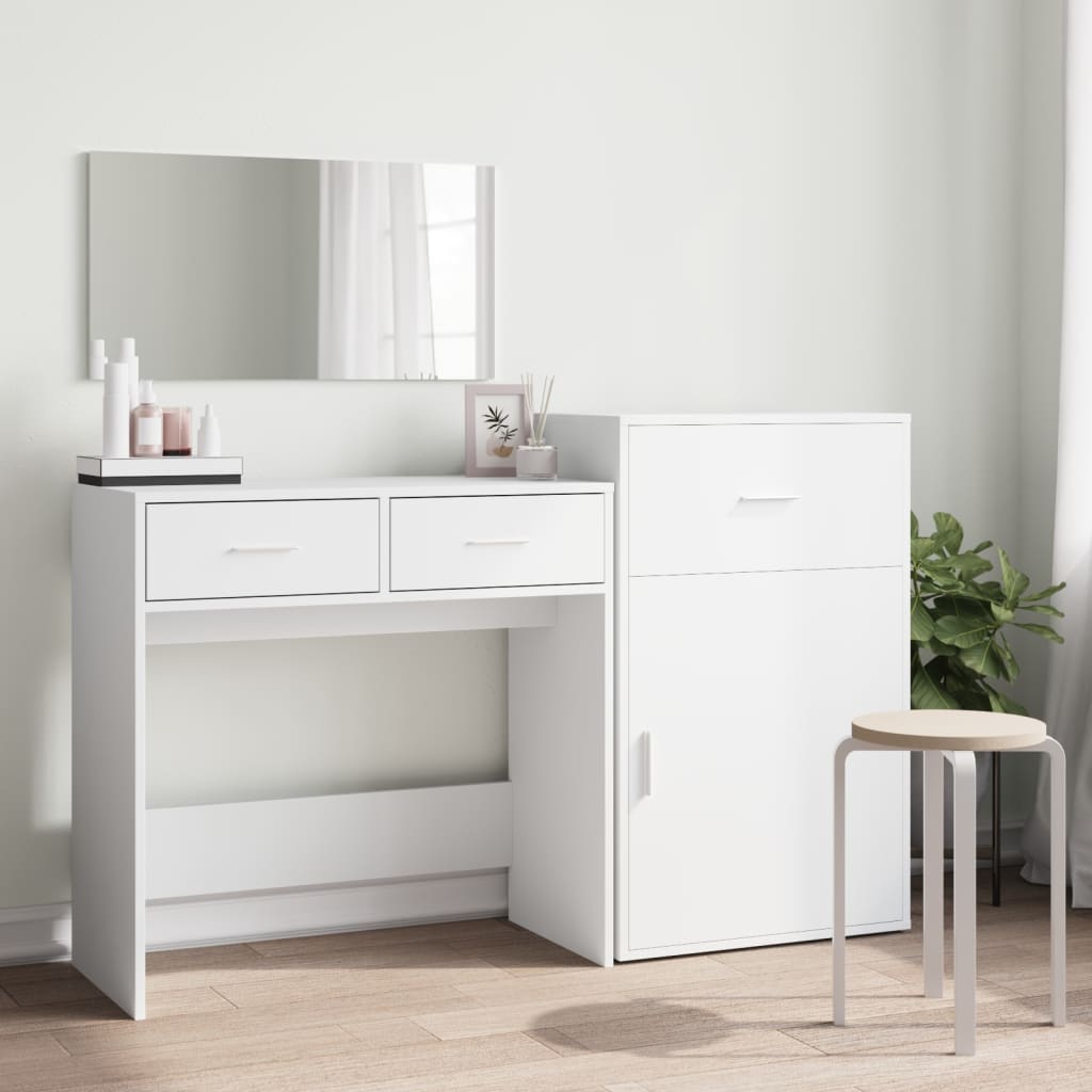 3 Piece Dressing Table Set White Engineered Wood