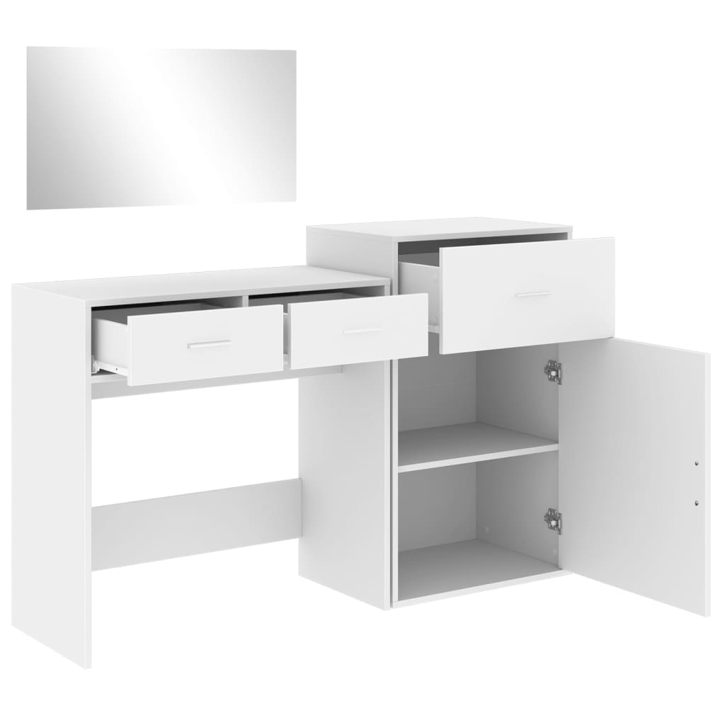 3 Piece Dressing Table Set White Engineered Wood