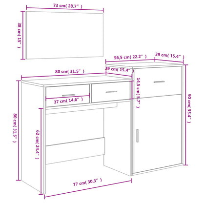 3 Piece Dressing Table Set White Engineered Wood