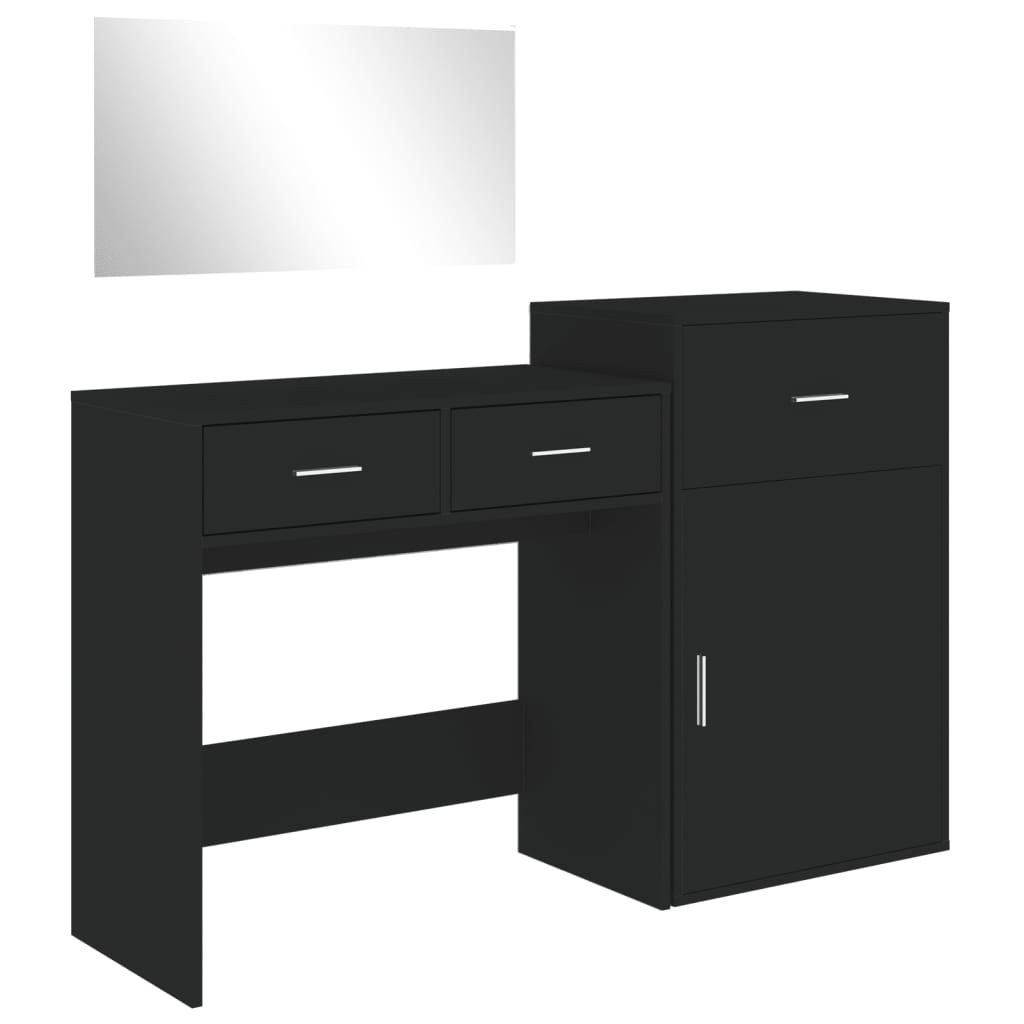 3 Piece Dressing Table Set Black Engineered Wood