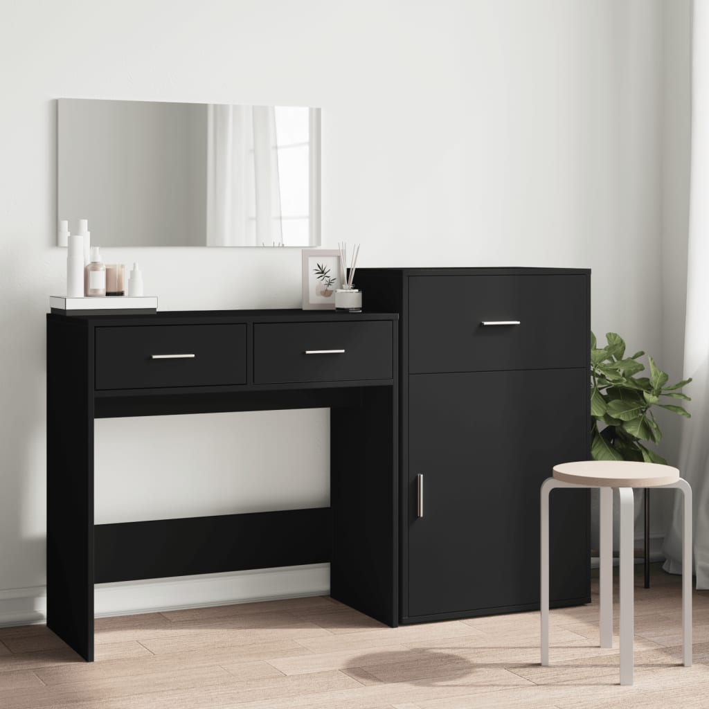 3 Piece Dressing Table Set Black Engineered Wood