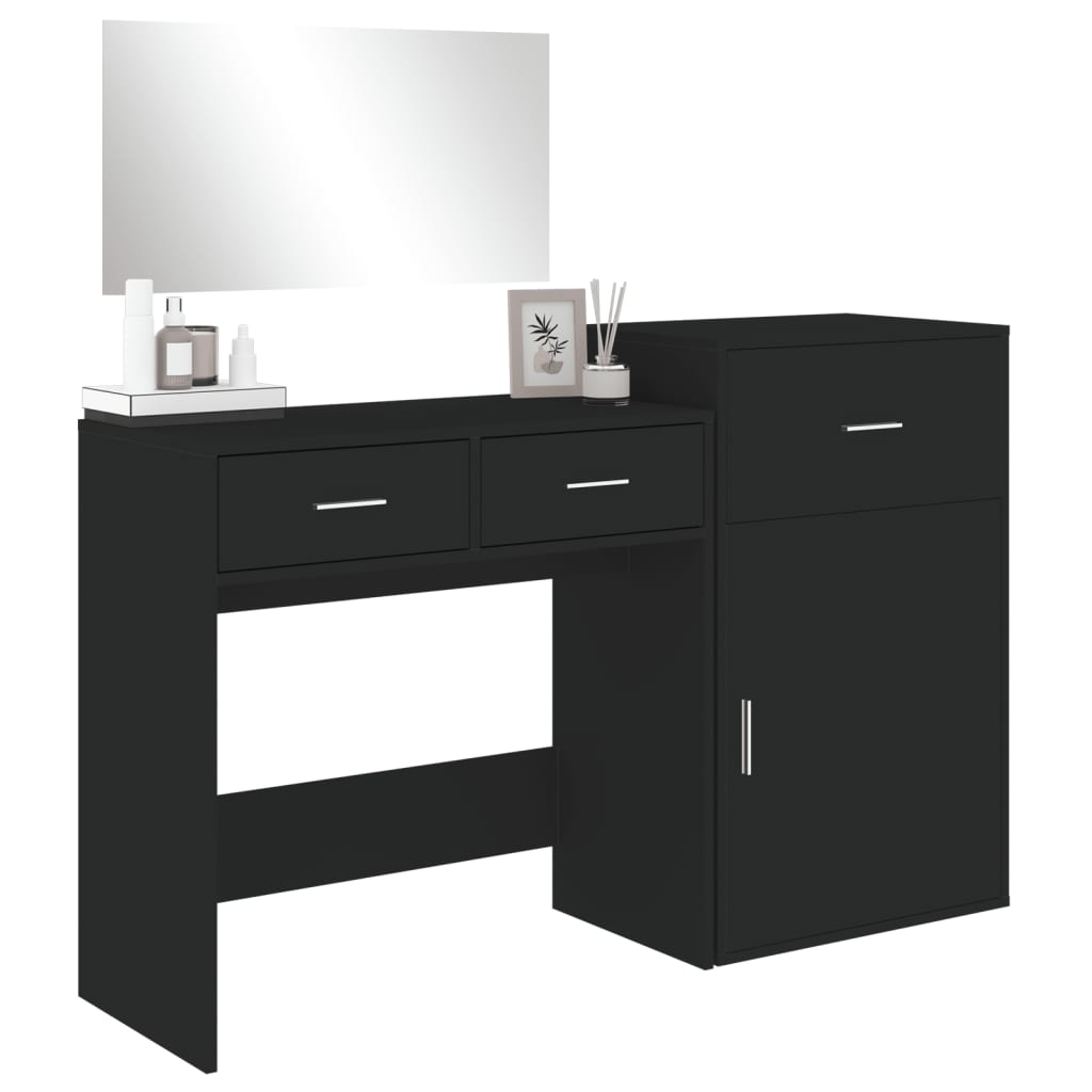 3 Piece Dressing Table Set Black Engineered Wood