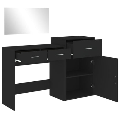 3 Piece Dressing Table Set Black Engineered Wood