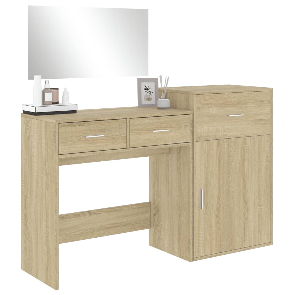 3 Piece Dressing Table Set Sonoma Oak Engineered Wood