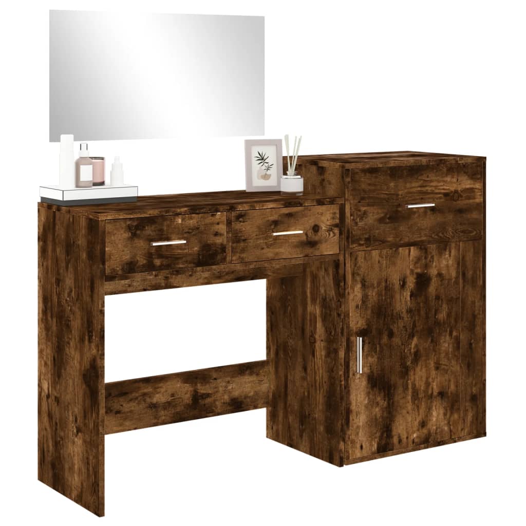 3 Piece Dressing Table Set Smoked Oak Engineered Wood