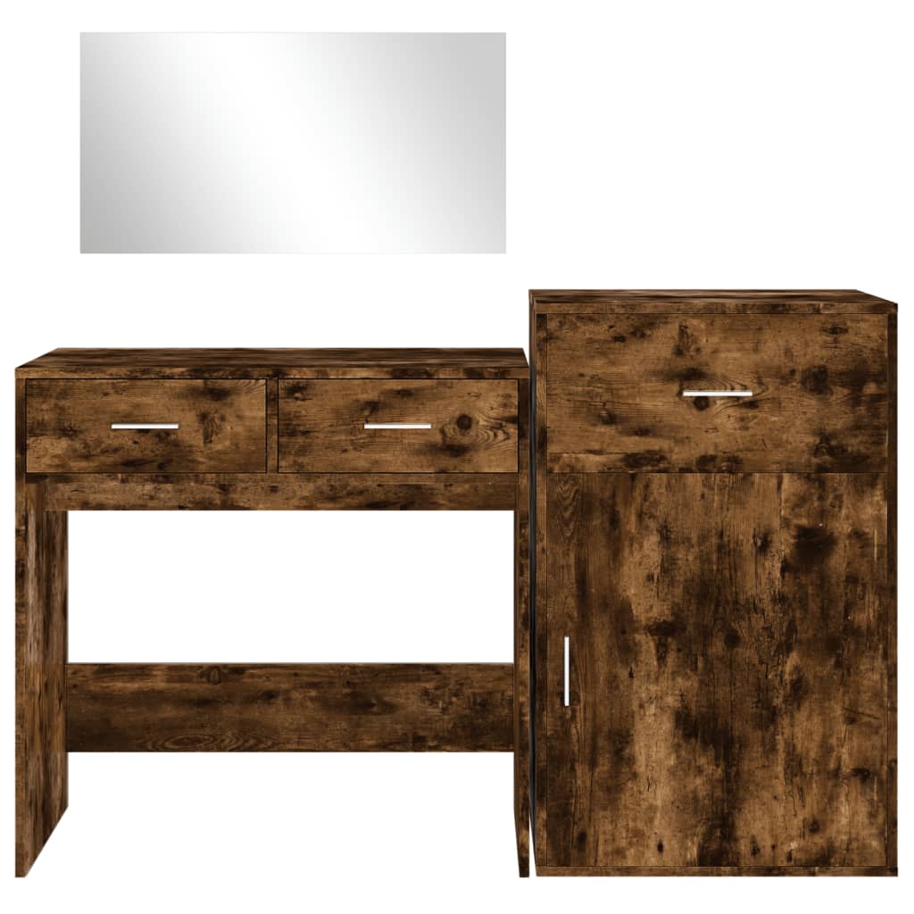 3 Piece Dressing Table Set Smoked Oak Engineered Wood