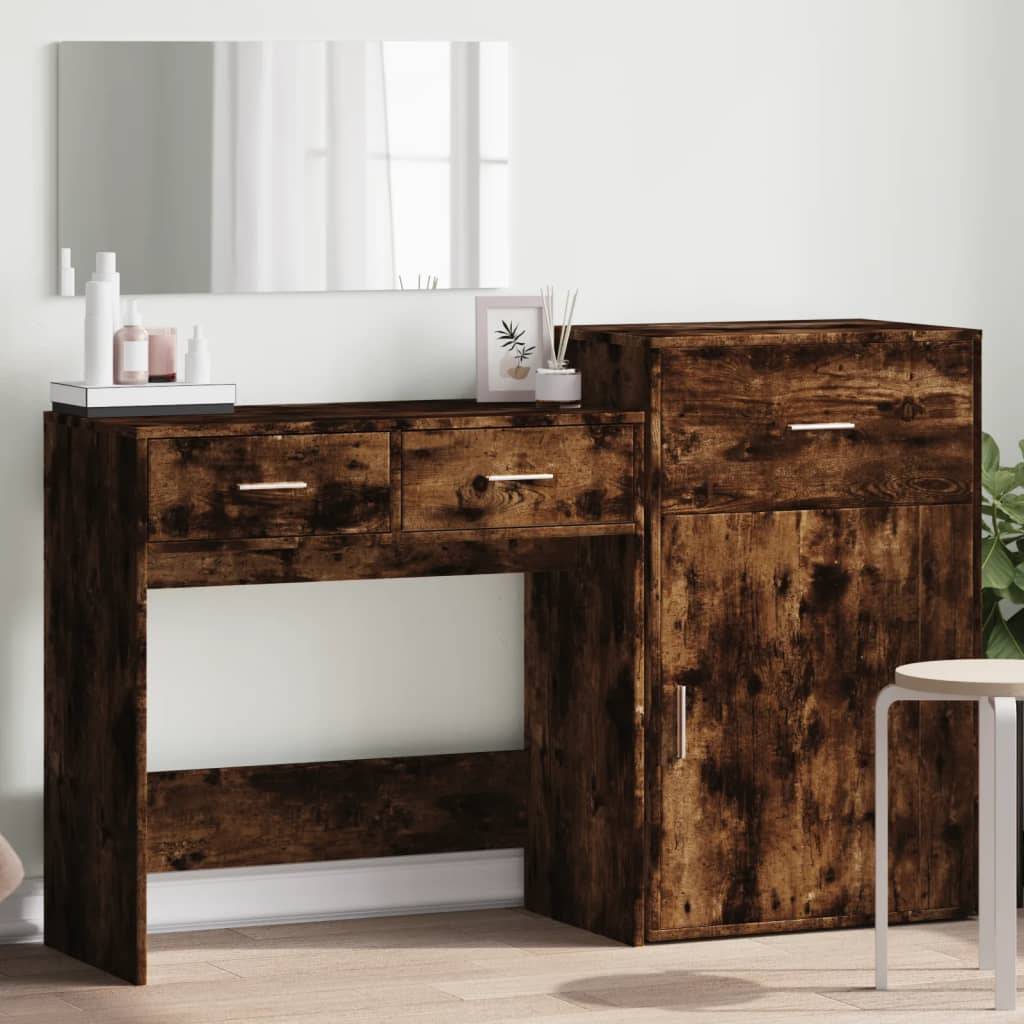 3 Piece Dressing Table Set Smoked Oak Engineered Wood