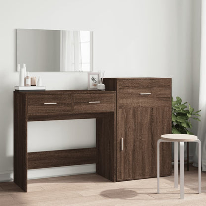 3 Piece Dressing Table Set Brown Oak Engineered Wood